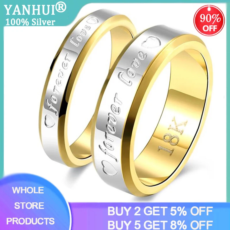 

2Pcs/Set With 18K Stamp Gold Wedding Rings for Women Men Fashion 4mm/6mm 925 Silver Engagement Jewelry Couple Ring Lover's Gift