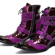 Мужская обувь из крокодиловой кожи с металлическим носком; Ботинки martin из натуральной кожи; мотоботы с заклепками в стиле панк; модная обувь для ночного клуба