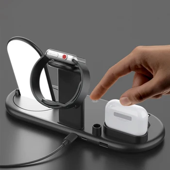 

Desktop USB Type C Wireless Base LED Light Smart Watch Station Multifunctional Charging Dock 7 In 1 Non Slip For Apple Earphone