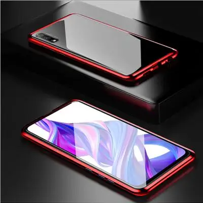 Red Роскошный Магнитный адсорбционный чехол для huawei Honor 9X 9x, металлическая рамка, двусторонняя стеклянная крышка Honor9X, защитный чехол для телефона - Цвет: Red