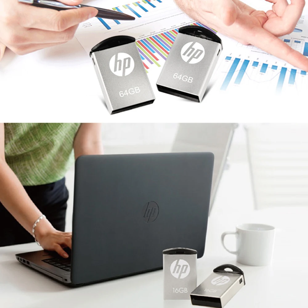 Hp mini USB флеш-накопитель для автомобиля 64 ГБ 32 ГБ 16 ГБ металлическая ручка-накопитель USB 2,0 Флешка флеш-Диск флеш-накопитель U диск на ключ
