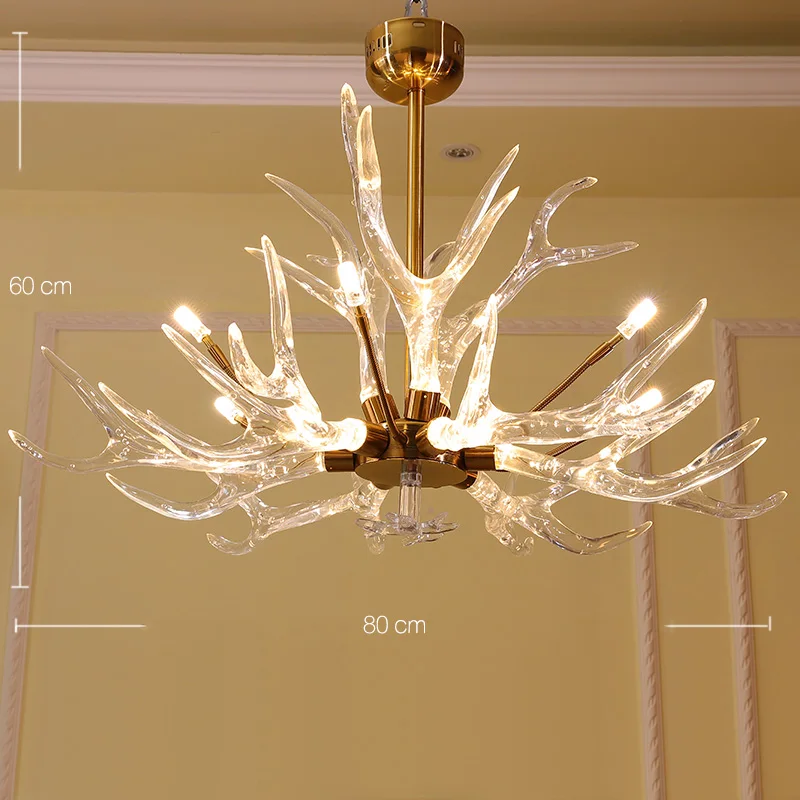 6 lights golden Прозрачный акриловый рога люстра освещение ретро олень рога лампы украшения дома освещение E14 110-240 В не сломанный - Цвет абажура: 6 lights golden
