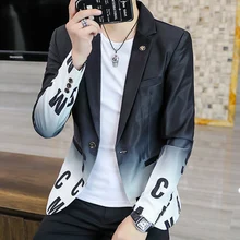 Chaqueta de marca a la moda para hombre, traje de fiesta, informal, ajustado, con botones, con estampado de letras y flores, 2021