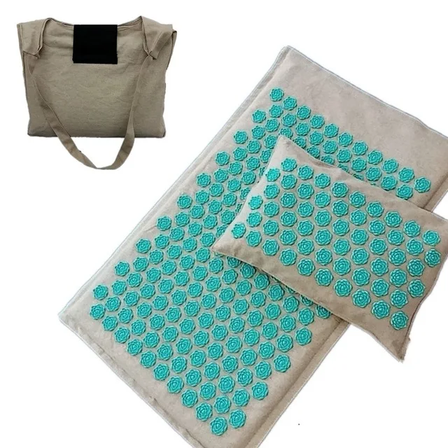 linen-blue Лотос Спайк Акупрессура Массажный коврик подушка набор йога Акупунктура Подушка с сумкой для переноски - Цвет: linen-blue