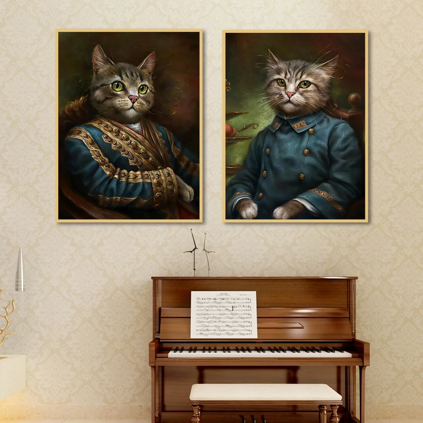 

Creative The Cat Wear Classic Clothes Interesting Canvas Painting Posters And Prints Wall Pictures For Living Room Decoration
