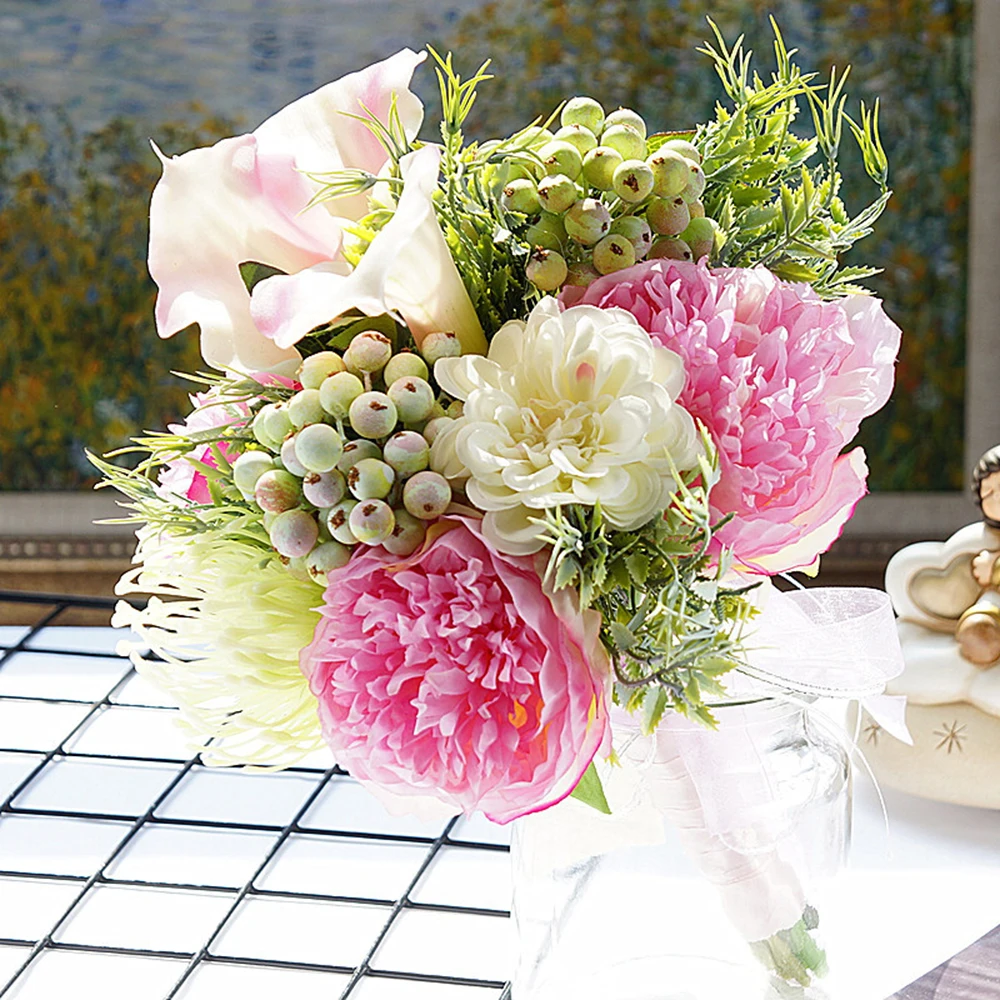 New 1Bunch Artificial Peony Decorative Party Silk Fake Flowers Peonies For Home Hotel Decor DIY Wedding Decoration High Quality