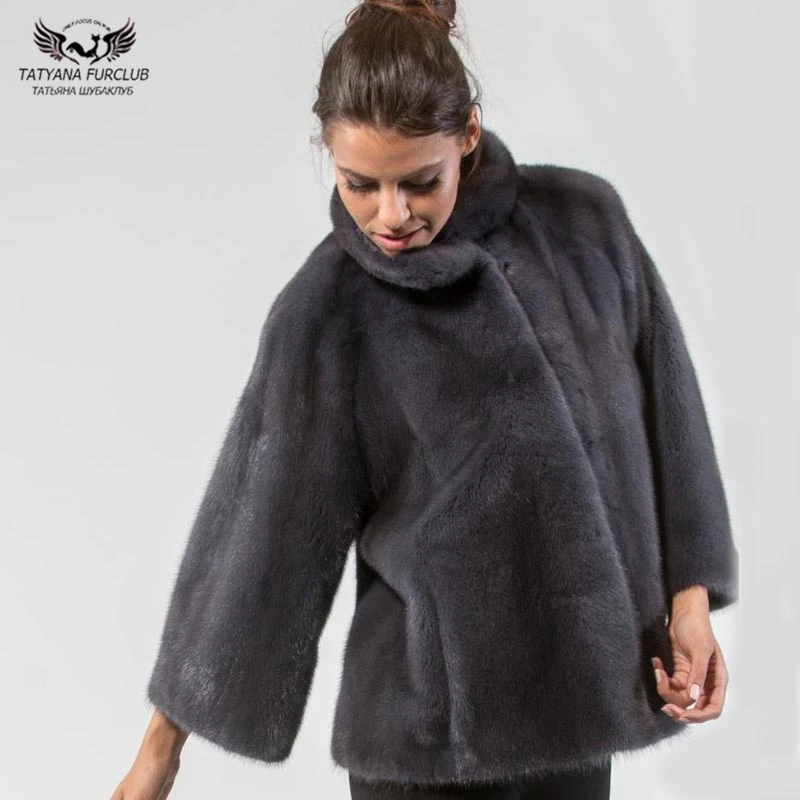 Tatyana Furclub/куртка с натуральным мехом короткая стильная повседневная зимняя шуба из натуральной норки для девочек, темно-серая куртка с воротником, теплое пальто