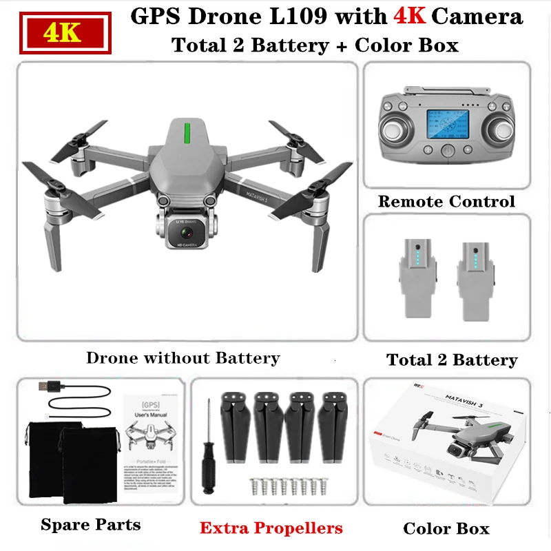 Gps Дрон с 5G Wifi FPV 4K HD камерой бесщеточный Квадрокоптер 25 минут время полета складной Дрон L109 VS F11 SG906 K1 - Цвет: 4K-Color Box-2