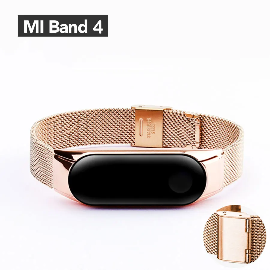 Mi 4 Rose Gold Ремешок для наручных часов с плетением и пряжкой для Xiaomi mi, браслет из нержавеющей стали 4, 3, сменные ремешки, аксессуары для mi Band 2 - Цвет ремешка: Mi 4 Rose Gold
