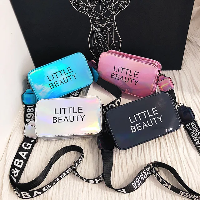 

2019 New Style Korean-style Trend Shoulder Oblique Bag Wide-Strap Laser Trendy Letters Square Sling Bag