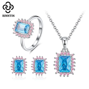 

Rinntin Pure 925 Sterling Silver Elegant Jewelry Sets for Women Ring Earrings Necklace Crystal CZ Sterling Silver Jewelry SS94