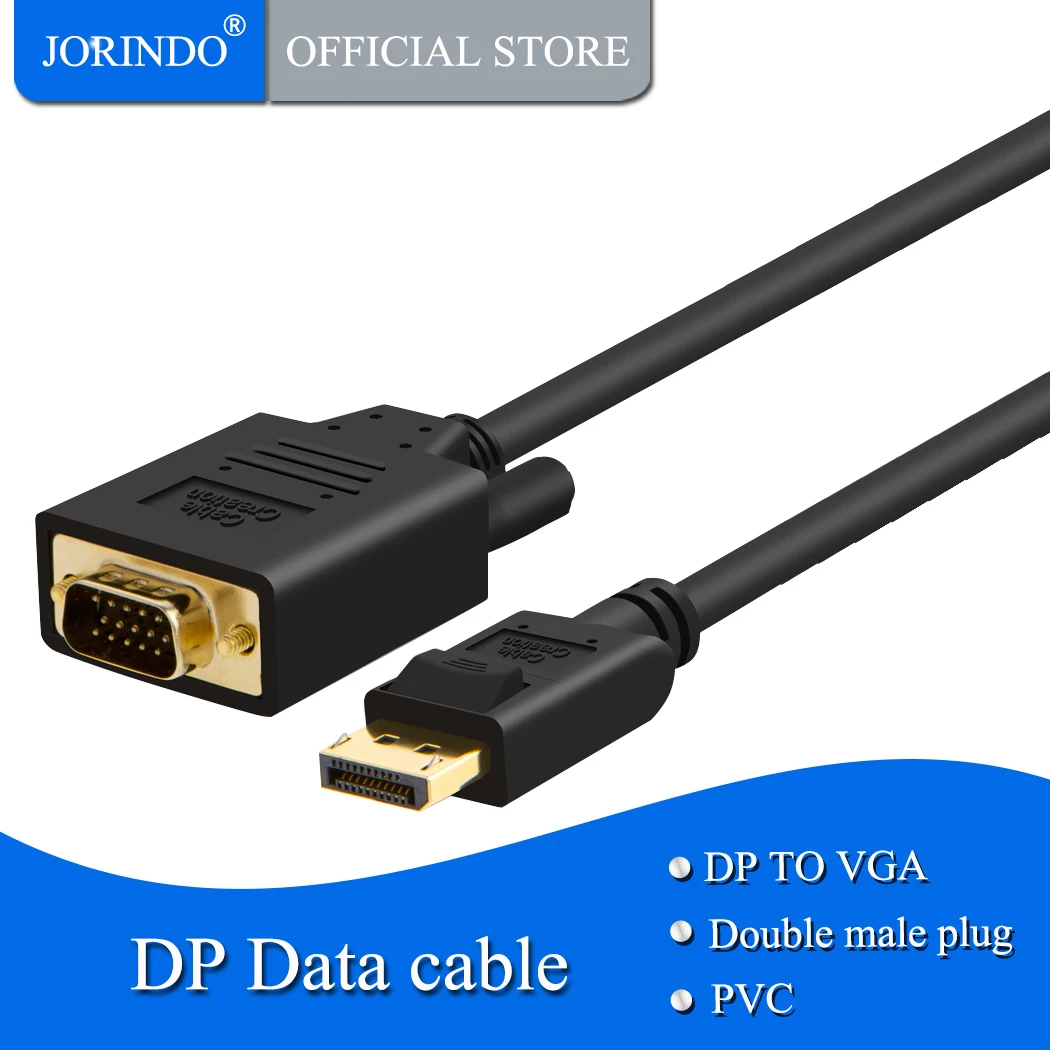 DP to VGA кабель, JORINDO DisplayPort для VGA кабель позолоченный Стандартный DP Male to VGA Male Кабель черный цвет