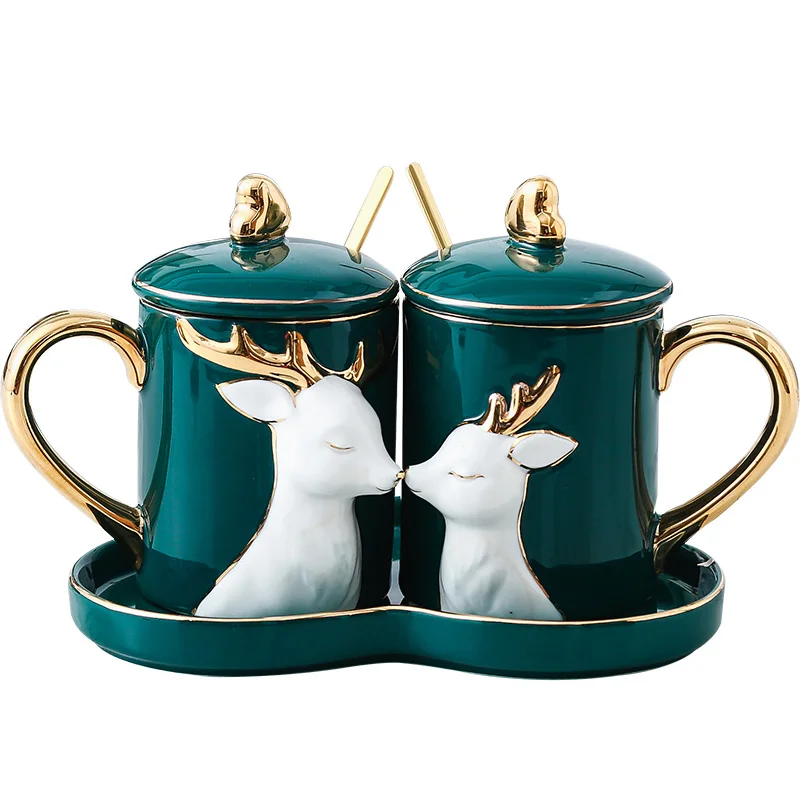 Creative Porcelain Coffee Cup Double Luxury Heart Shaped Saucer Tea Cups with Spoon Milk Tazas Creativas Home Container LL50TC | Дом и сад