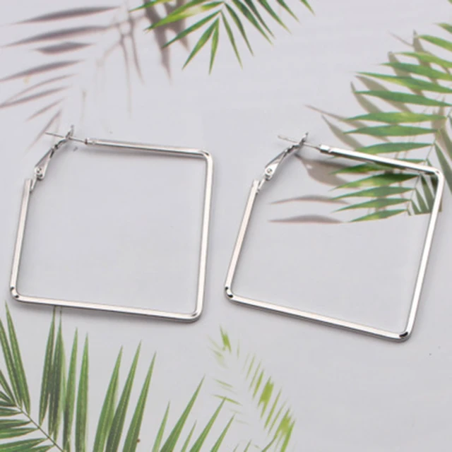 Fashion Korea Geometric Hoops Earring For Women Gold Color Punk Style Rings Women Earring Fashion Jewelry 2021 Trend,1 Pair 12