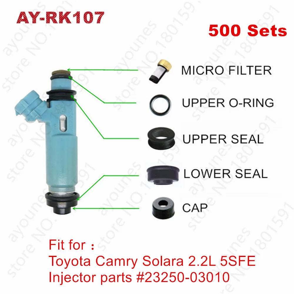 500 комплектов, ремонтный комплект топливной форсунки для Toyota Camry Solara 5SFE, замена двигателя автомобиля на запчасти#23250-03010(AY-RK107