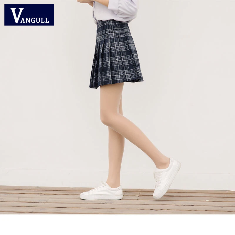 Vangull Женская клетчатая юбка новая Корейская Высокая талия тонкая клетчатая плиссированная юбка Осенняя модная шерстяная Толстая консервативная мини-юбка