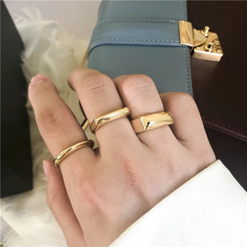 Модные новые круглые широкие квадратные кулак винтажные золотистое кольцо минималистичное геометрическое индивидуальное преувеличенное кольцо для женщин