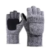 2021 Unisex Thick Male Fingerless Gloves Men Wool Winter Warm Exposed Finger Mittens Knitted Warm Flip Half Finger Gloves Warm 2