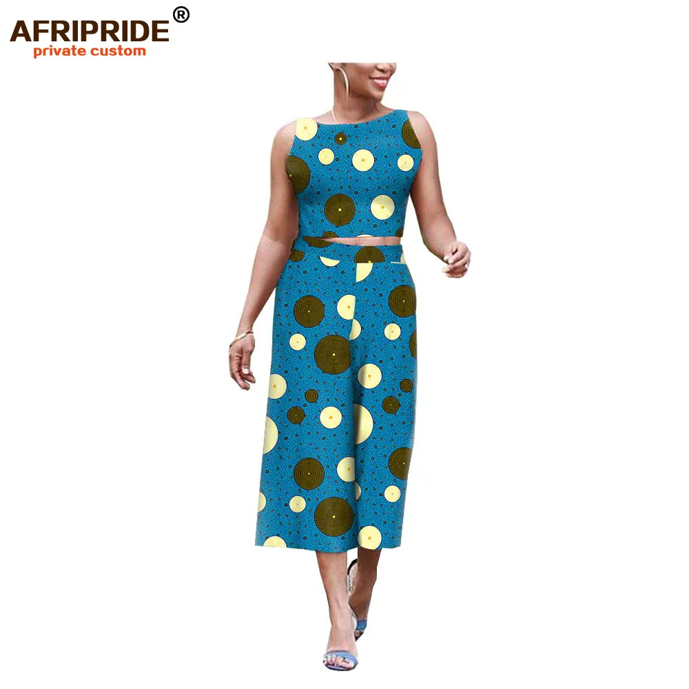 Afripride africa ankara брюки с принтом костюм для женщин короткий топ на бретелях+ длина до середины икры широкие брюки женский хлопковый костюм A1926008