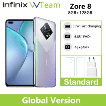 Перейти на Алиэкспресс и купить Infinix ноль 8 глобальная Версия 8 ГБ 128 мобильный телефон 6,85 дюймFHD 90 Гц Full Экран 64-мегапиксельная четырехъядерная камера 4500 мА/ч, Батарея 33 Вт Зарядн...