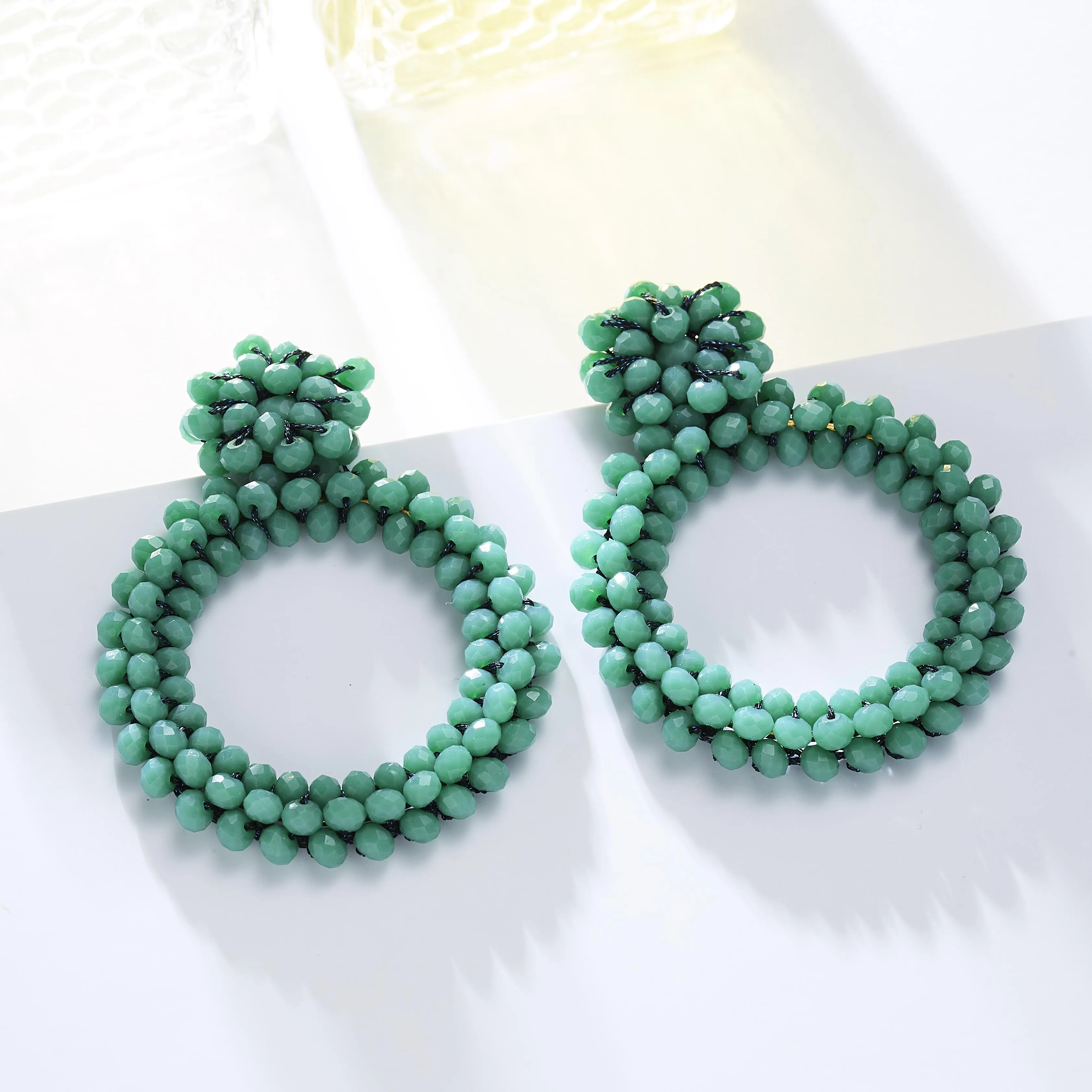 Boho круглые серьги ручной работы с разноцветными хрустальными бусинами массивные серьги висячие серьги подарок для свадебной вечеринки Свадебные украшения