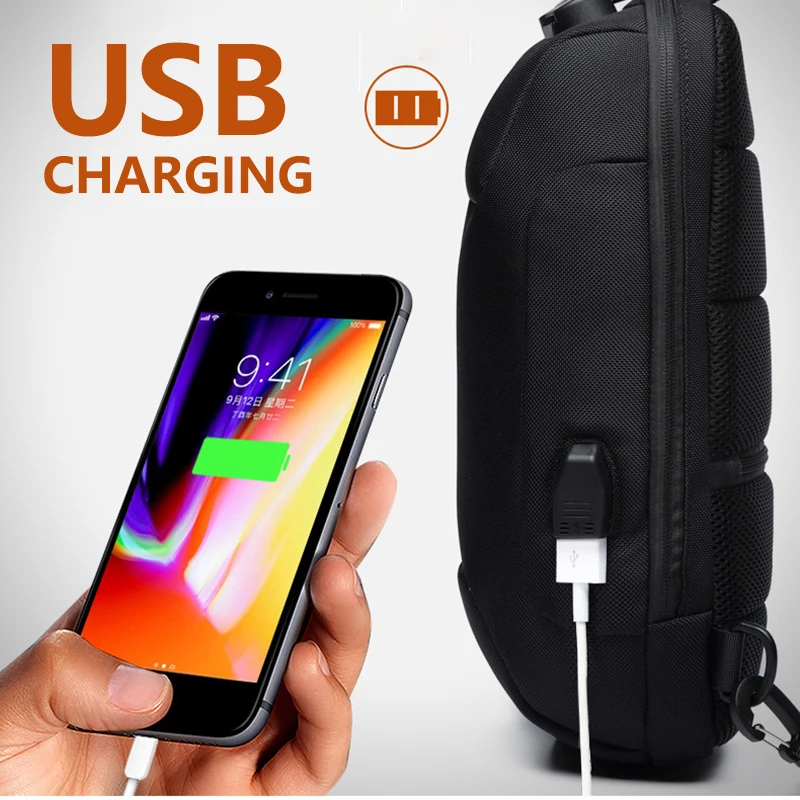 Мужские сумки через плечо с usb-зарядкой, с замком TSA, противоугонная нагрудная сумка, Мужская короткая походная сумка-мессенджер, светоотражающая мужская сумка на плечо
