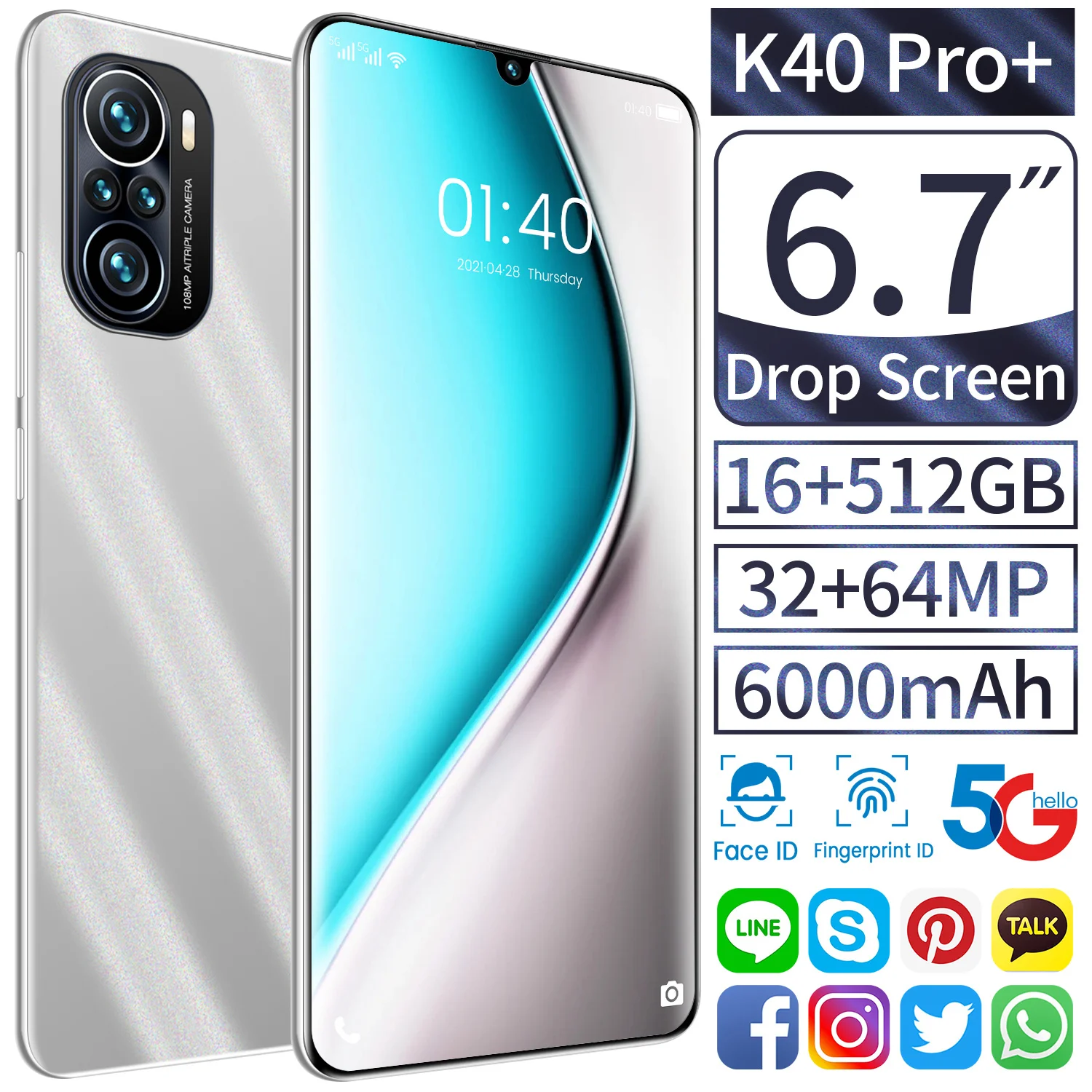 Смартфон глобальная версия K40 Pro + MTK6889 Deca Core5G 6 7 дюйма HD 256/512 ГБ 64 мп 6000 мАч |