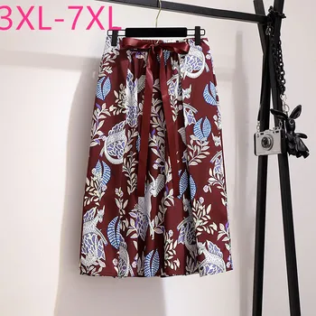 

2020 new summer plus size skirt for women large loose casual elastic elegant flower pleated skirts belt wine red 4XL 5XL 6XL 7XL