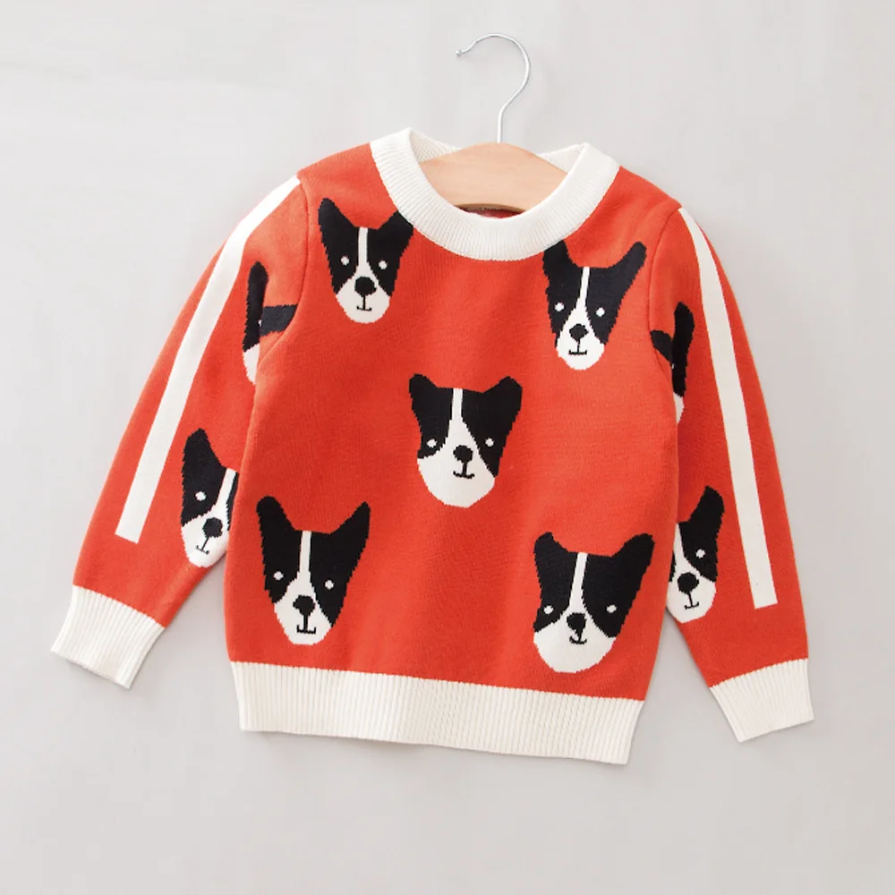 Осенне-зимний хлопковый свитер для мальчиков, Детский кардиган, детские свитера с рисунком щенка, мягкий свитер, пальто, детская одежда для девочек - Цвет: Красный
