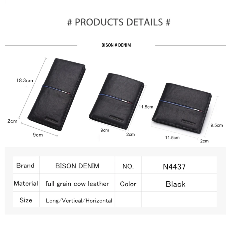 Мужские кошельки BISON DENIM из воловьей кожи, многофункциональный кошелек из воловьей кожи для монет, тонкий кошелек из натуральной кожи, мужские держатели для карт N4437