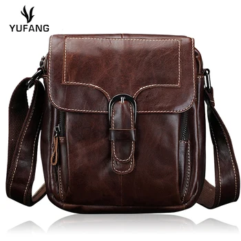 

YUFANG Messenger Bag Coffee Color Male Crossboby Bag Daily Men Business Bag Oil Wax Genuine Leather Mini Shoulder Bag Men