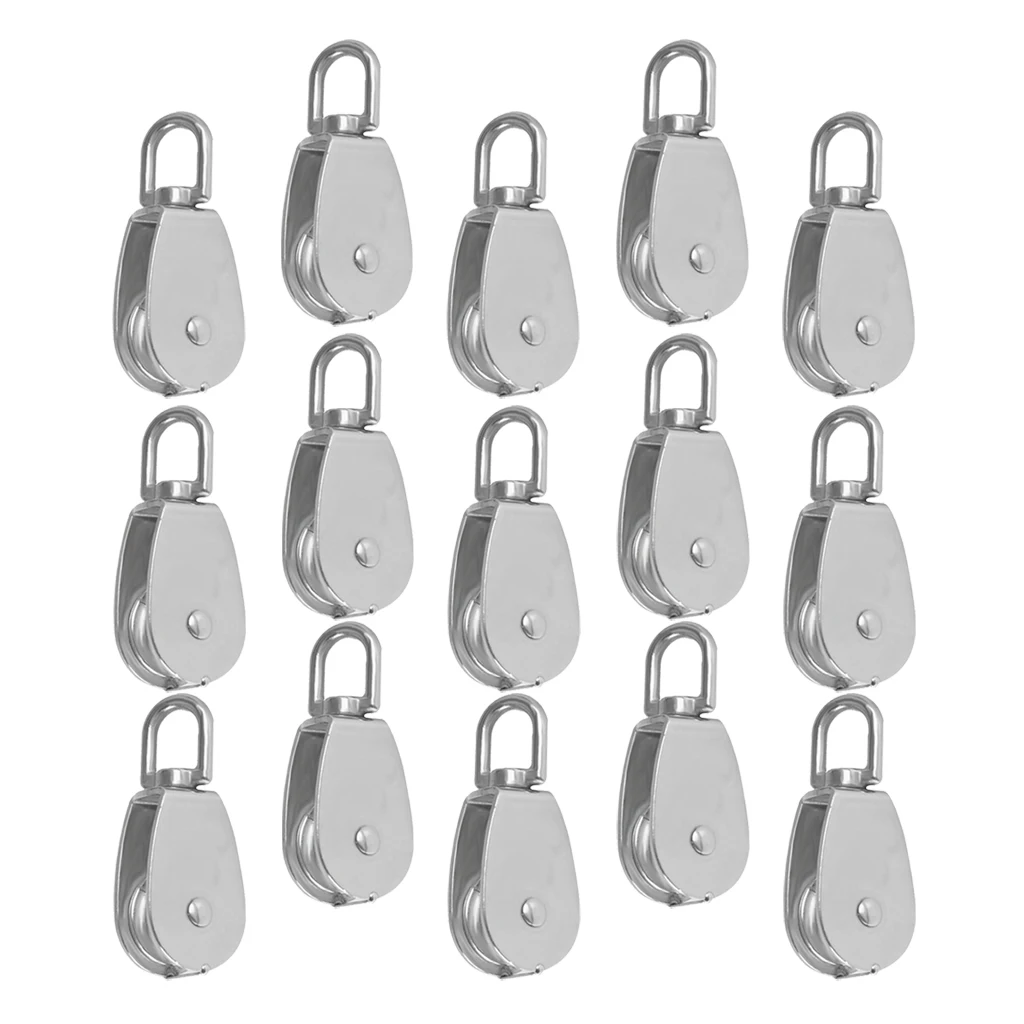 15pcs M15 Steel Single Pulley Block Tackle Roller Wire Rope Industrial Pulleys High Quality
