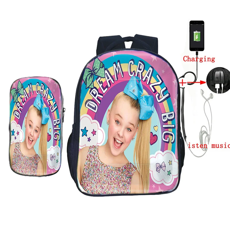11 2 шт./компл. Jojo Siwa женская школьная сумка USB зарядка Рюкзак для подростков мальчиков девочек винтажный дорожный рюкзак на плечо - Цвет: 11