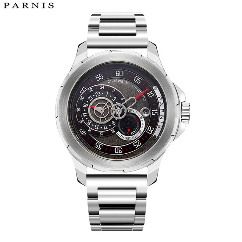 

Parnis 44mm Men Watches Luxury Brand Automatic Mechanical Watches Luminous Waterproof Sport Design Wristwatch Mens Leather Strap