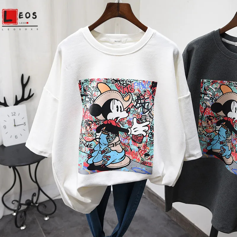 Mickey Women T-shirt Cartoon Print For Female Short Sleeve Summer Loose Cute Harajuku Streetwear Casual Fashion Hot Lady Top Tee Mickey Women T-shirt Cartoon Print For Female Short Sleeve Summer Loose Cute Harajuku Streetwear Casual Fashion Hot Lady Top Tee