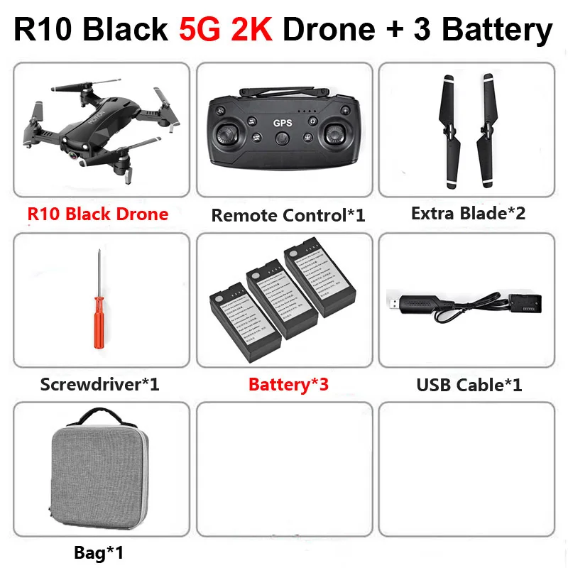 R10 складной Профессиональный Дрон с 2K 12MP камерой 5G gps WiFi FPV селфи широкоугольный Радиоуправляемый вертолет Квадрокоптер игрушки SG907 S167 - Цвет: R10 B 5G 2K 3B Bag
