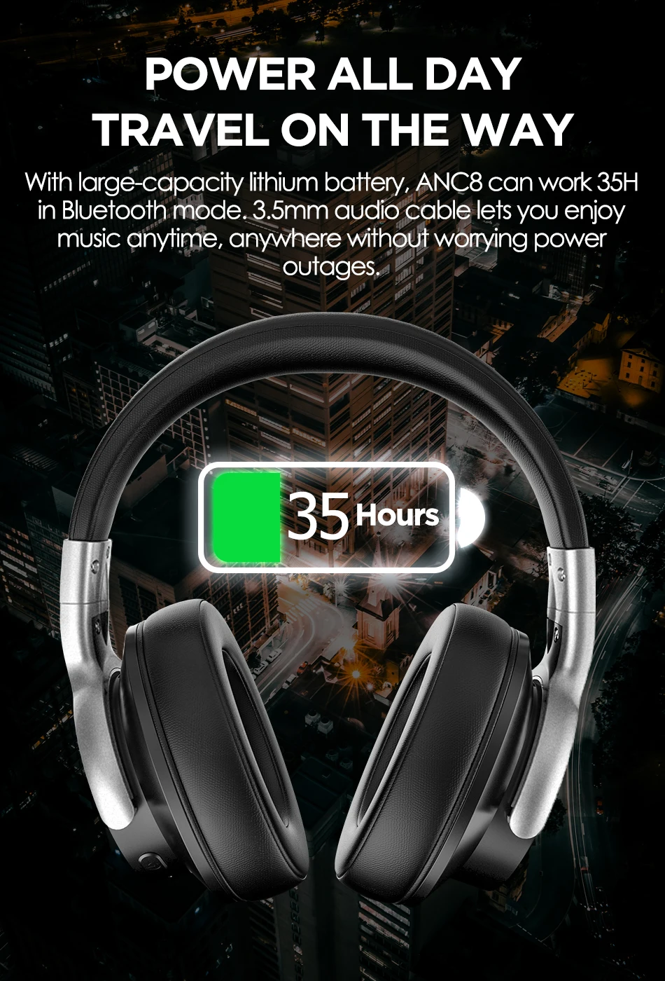ANC8 Active Noise Cancelling Wireless Bluetooth Headset Headphones