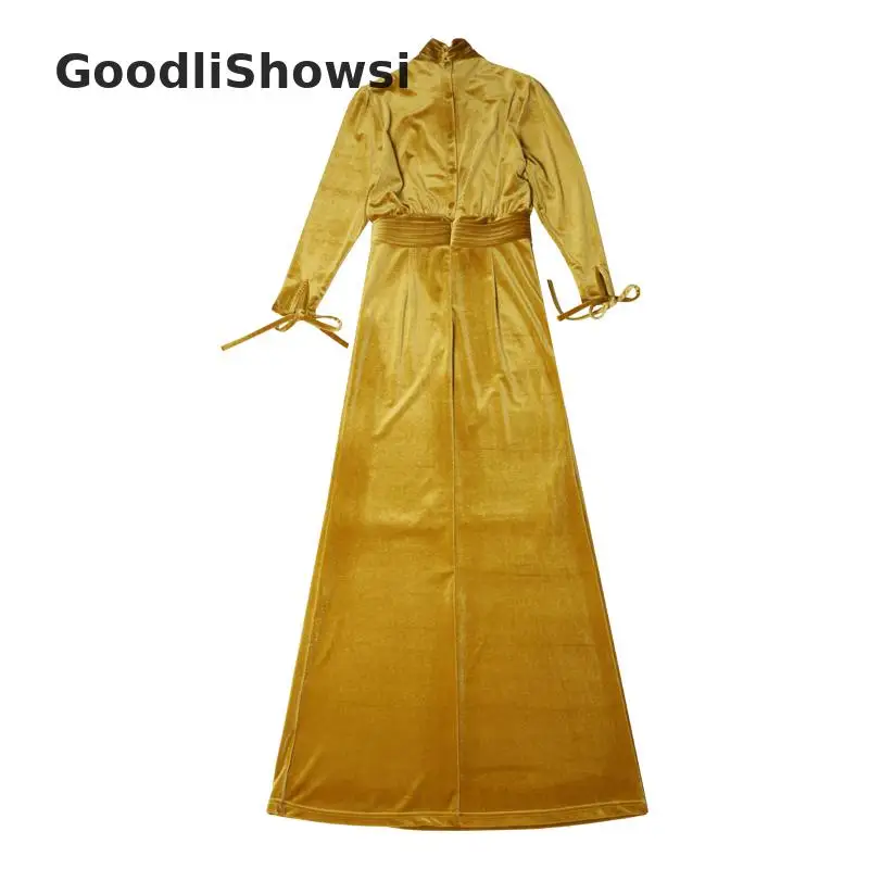 GoodliShowsi высококачественное элегантное женское платье-футляр однотонное очаровательное женское длинное платье макси с бантом на воротнике бархатное торжественное платье