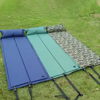 

3 colors Inflatable Sleeping Pad Fold in Half Camping Mat With Pillow air mattress Sleeping Cushion Outdoor Tent Supplies