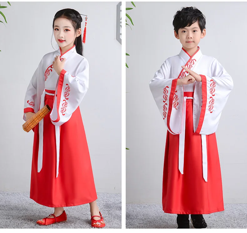 Древний китайский костюм; детское платье Hanfu; одежда для народных танцев; Традиционное китайское платье для мальчиков и девочек