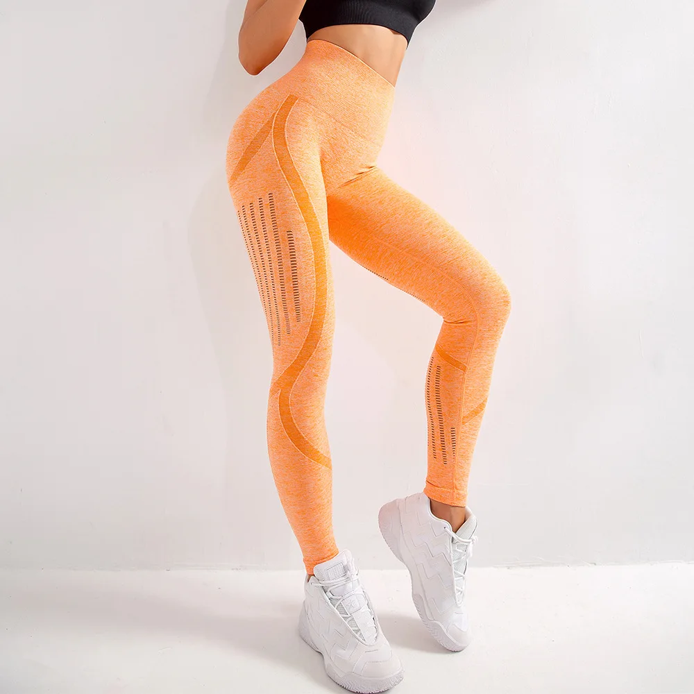 7 цветов, бесшовные спортивные Леггинсы, женские леггинсы для спортзала, фитнес, пуш-ап, штаны для йоги, высокая талия, спортивные штаны для тренировок, бега - Color: Orange