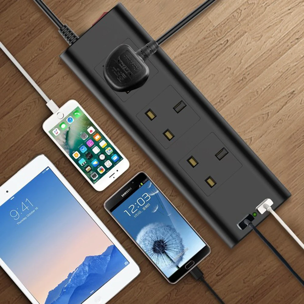 Smart Multi power Ptrip Защита от перенапряжения US Plug 3 выхода розетка для путешествий Быстрая зарядка 2,4 Ампер с переключателем 2 м удлинитель