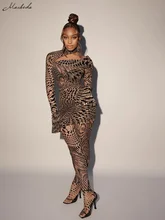 

Macheda Lente 2022 High-Hals Off-De-Schouder Flared Mouwen Hoge Taille Kleine-Legged Broek decorative pattern Sexy women suit