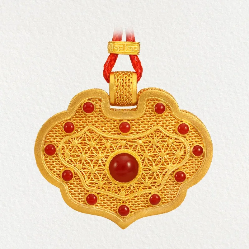 gold red no chain OMHXZJ,, CA390, Европейская мода, хит, для женщин и мужчин, для вечеринки, дня рождения, свадьбы, подарок, винтажный, длинный замок, 24KT, золотой кулон, Шарм - Цвет камня: gold red no chain