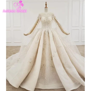 شراءفاخر Vestido De Noiva 2020 فساتين زفاف إسلامية الكرة ثوب الدانتيل كريستال الزهور تركيا دبي ثوب زفاف عربي الزفاف