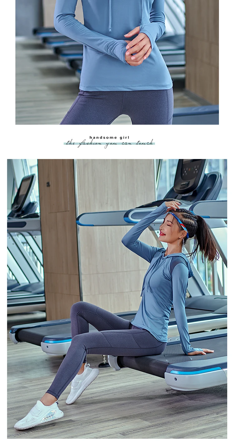 Sports Sweatshirt Women Hooded Drawstring Yoga Top Workout Running Sweater Jacket Long Sleeve Thumb Hole Fitness Gym Sportswear