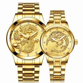 

LongFeng Couple Men Women Watches No MechnicalTable Luminous Gold Color Quartz Ultra-thin Alloy Steel Belt Clock Gifts