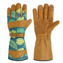 Женские садовые перчатки для обрезки роз и посадки женщин Длинная кожаная Рабочая перчатка две пальмы с цветочным узором