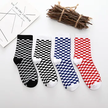 

Korea Funky Harajuku Trend Women Checkerboard Socks Geometric Checkered Socks Men Hip Hop Cotton Unisex Streetwear Novelty Socks
