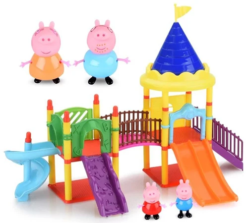 Playground And 4 Pcs 25 шт. Peppa Pig классная площадка музыкальная вилла сад роскошный дом обеденный автомобиль сцена экшн-игрушки Фигурки игра игрушка подарок - Цвет: Playground And 4 Pcs
